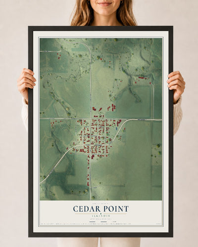Map of Cedar Point, Illinois, 24 x 36 inch print in a black wood frame