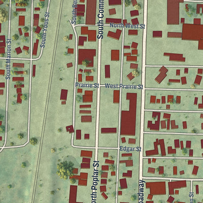 Second close-up of the map of Central City, Illinois print showing more streets and buildings