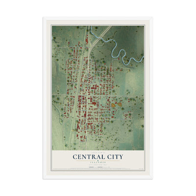 Map of Central City, Illinois, 12 x 18 inch print in a white wood frame