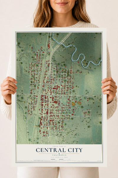 Map of Central City, Illinois, 18 x 24 inch unframed archival matte print