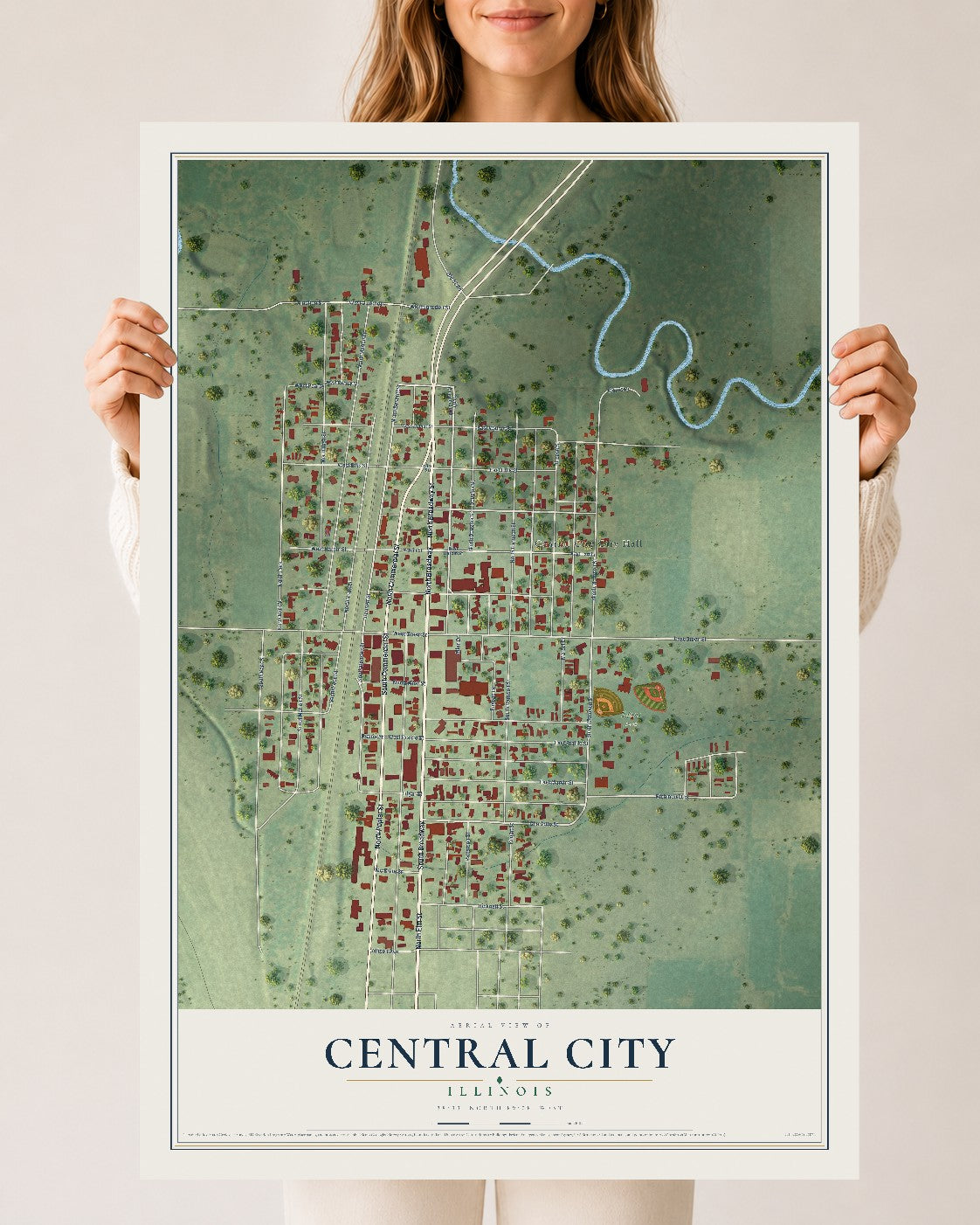 Map of Central City, Illinois, 24 x 36 inch unframed archival matte print