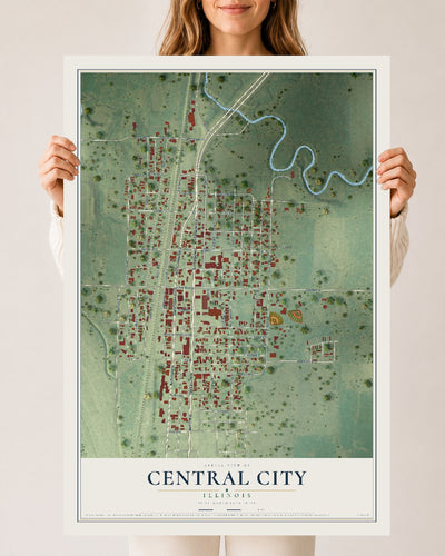 Map of Central City, Illinois, 24 x 36 inch unframed archival matte print
