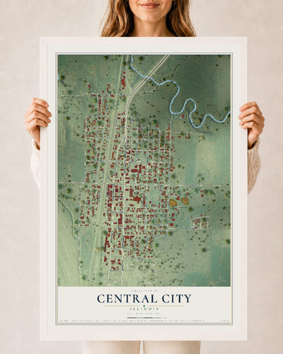 Map of Central City, Illinois, 24 x 36 inch print in a white wood frame