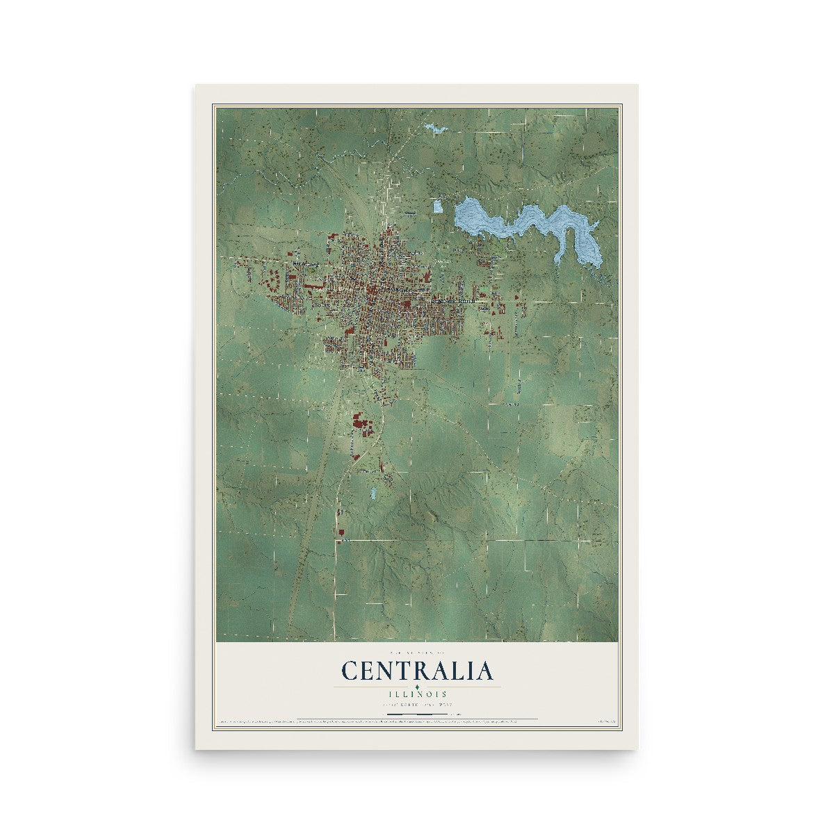 Map of Centralia, Illinois, 12 x 18 inch unframed archival matte print