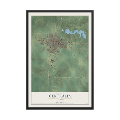 Map of Centralia, Illinois, 12 x 18 inch print in a black wood frame