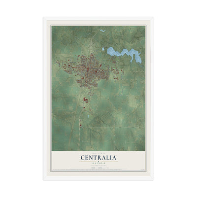 Map of Centralia, Illinois, 12 x 18 inch print in a white wood frame