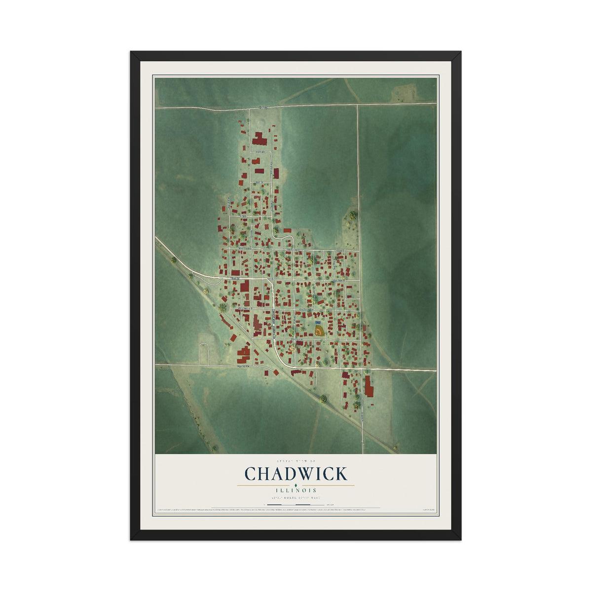 Map of Chadwick, Illinois, 12 x 18 inch print in a black wood frame