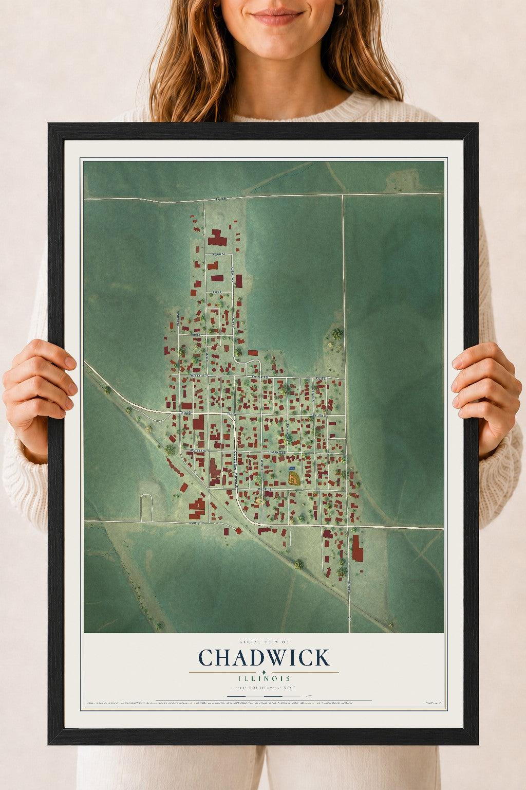Map of Chadwick, Illinois, 18 x 24 inch print in a black wood frame