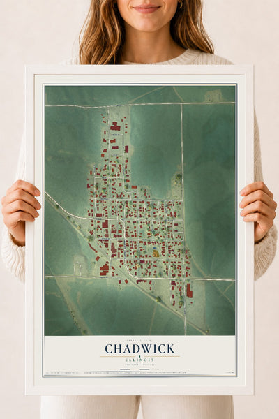 Map of Chadwick, Illinois, 18 x 24 inch print in a white wood frame