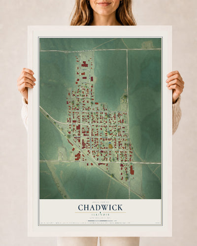 Map of Chadwick, Illinois, 24 x 36 inch print in a white wood frame
