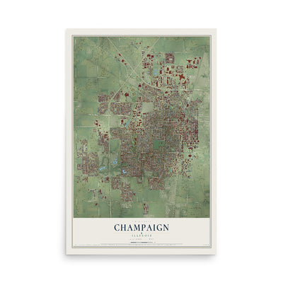 Map of Champaign, Illinois, 12 x 18 inch unframed archival matte print
