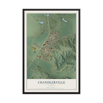 Map of Chandlerville, Illinois, 12 x 18 inch print in a black wood frame