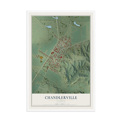 Map of Chandlerville, Illinois, 12 x 18 inch print in a white wood frame