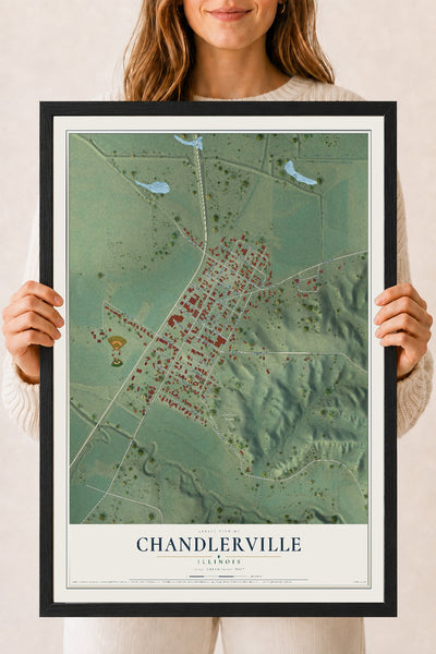 Map of Chandlerville, Illinois, 18 x 24 inch print in a black wood frame