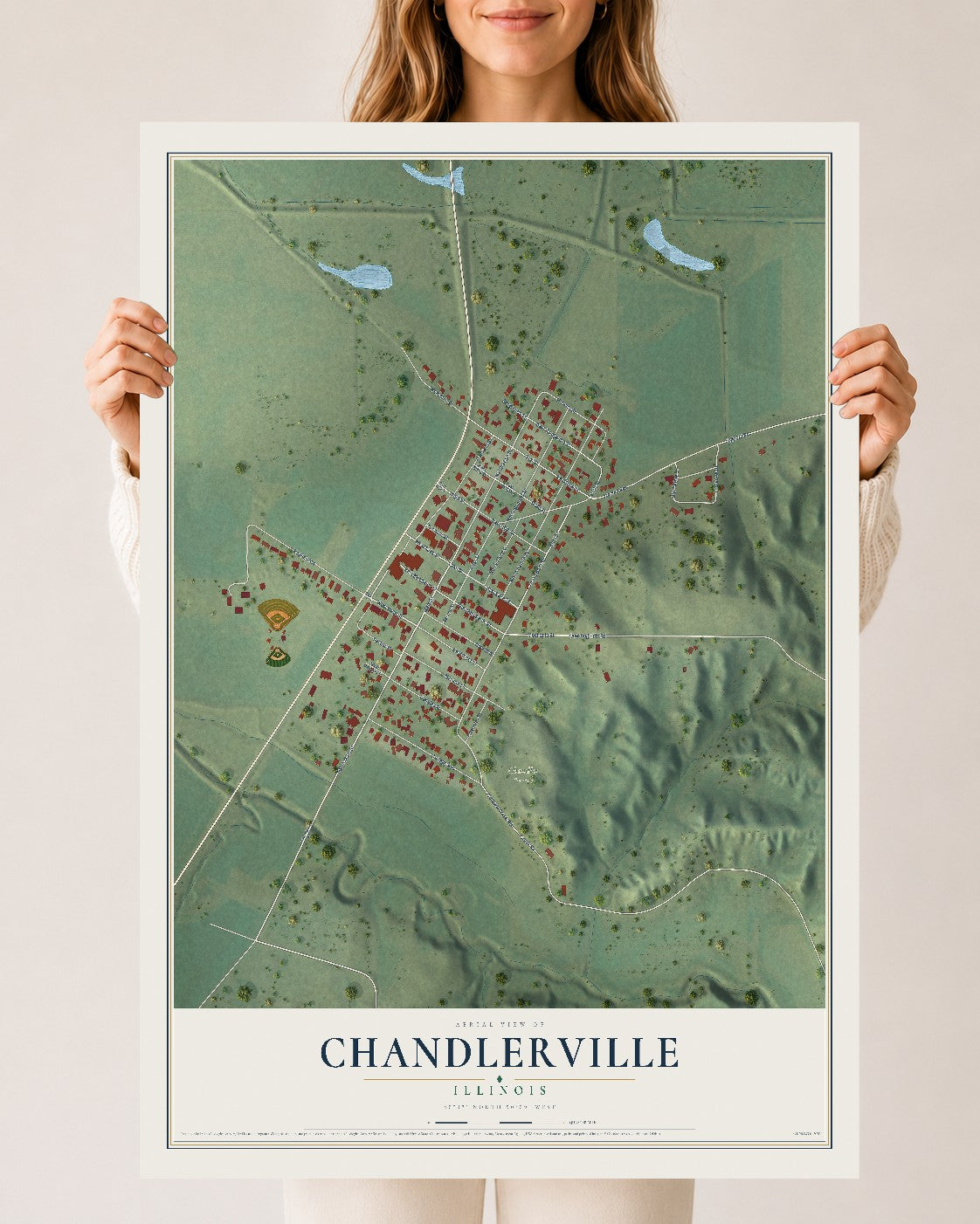 Map of Chandlerville, Illinois, 24 x 36 inch unframed archival matte print