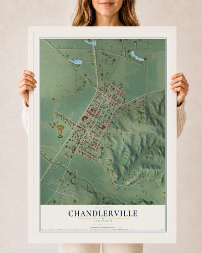 Map of Chandlerville, Illinois, 24 x 36 inch print in a white wood frame