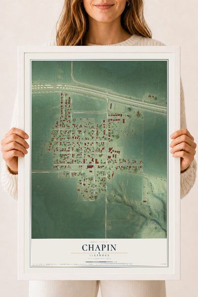 Map of Chapin, Illinois, 18 x 24 inch print in a white wood frame