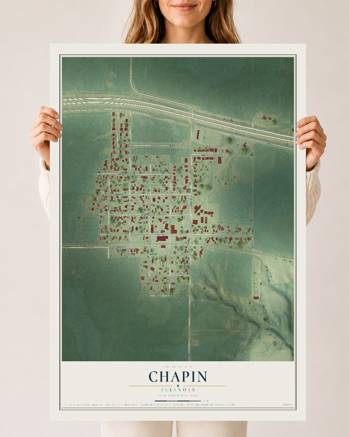 Map of Chapin, Illinois, 24 x 36 inch unframed archival matte print