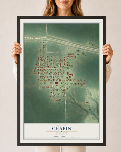 Map of Chapin, Illinois, 24 x 36 inch print in a black wood frame