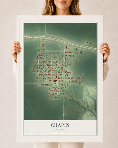Map of Chapin, Illinois, 24 x 36 inch print in a white wood frame