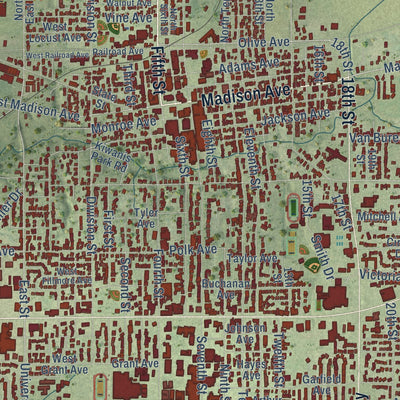 Close-up of the map of Charleston, Illinois print showing street and building detail