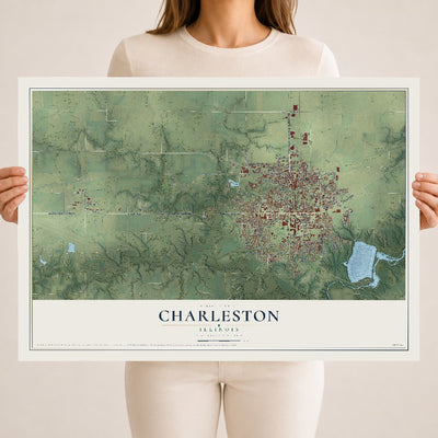 Map of Charleston, Illinois, 18 x 24 inch unframed archival matte print