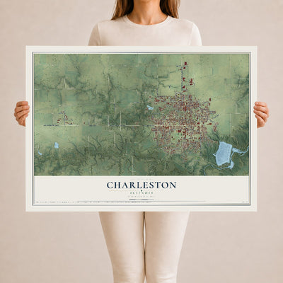Map of Charleston, Illinois, 24 x 36 inch unframed archival matte print