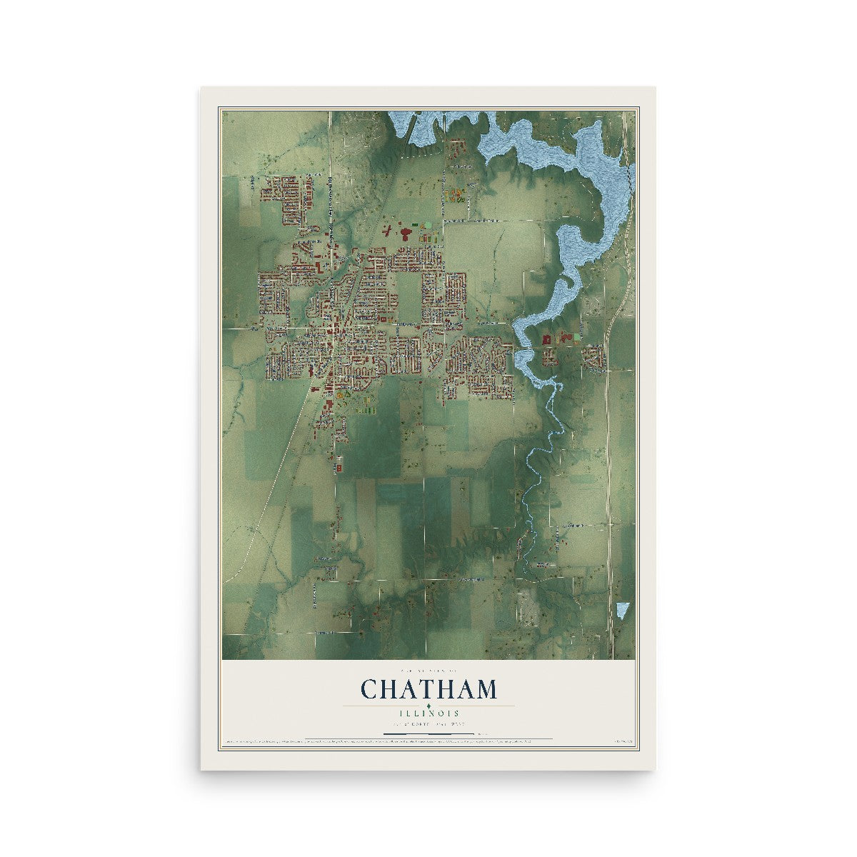 Map of Chatham, Illinois, 12 x 18 inch unframed archival matte print