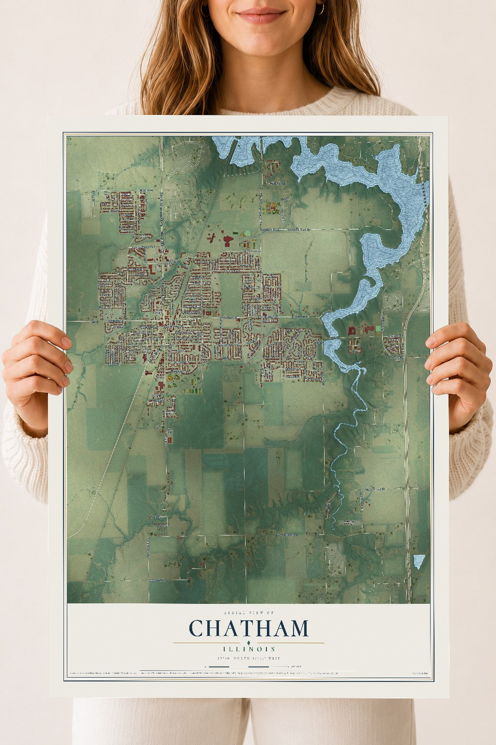 Map of Chatham, Illinois, 18 x 24 inch unframed archival matte print