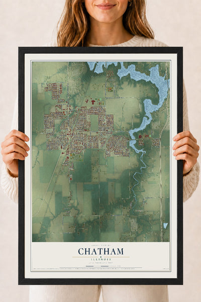 Map of Chatham, Illinois, 18 x 24 inch print in a black wood frame