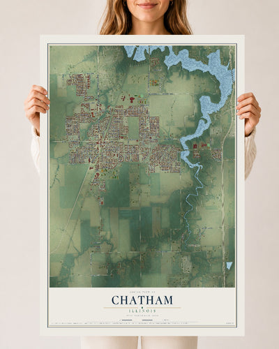 Map of Chatham, Illinois, 24 x 36 inch unframed archival matte print