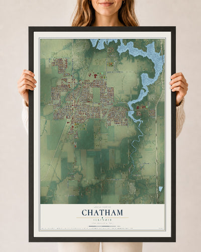 Map of Chatham, Illinois, 24 x 36 inch print in a black wood frame
