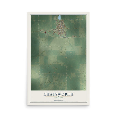 Map of Chatsworth, Illinois, 12 x 18 inch unframed archival matte print