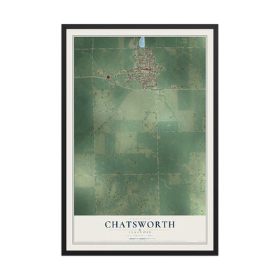 Map of Chatsworth, Illinois, 12 x 18 inch print in a black wood frame