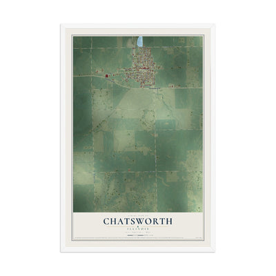 Map of Chatsworth, Illinois, 12 x 18 inch print in a white wood frame
