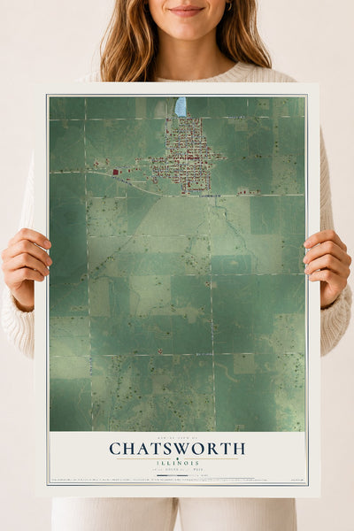 Map of Chatsworth, Illinois, 18 x 24 inch unframed archival matte print
