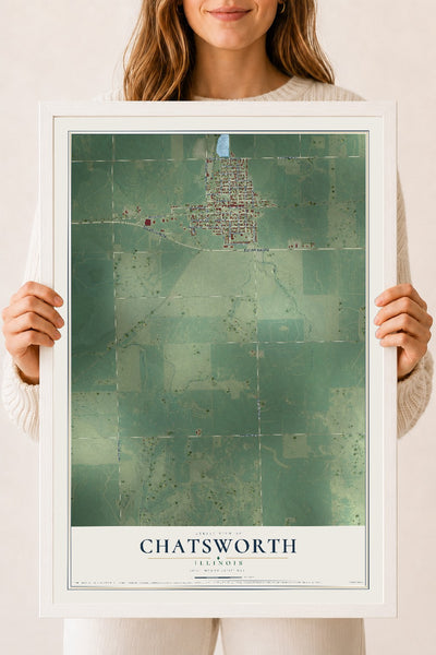 Map of Chatsworth, Illinois, 18 x 24 inch print in a white wood frame