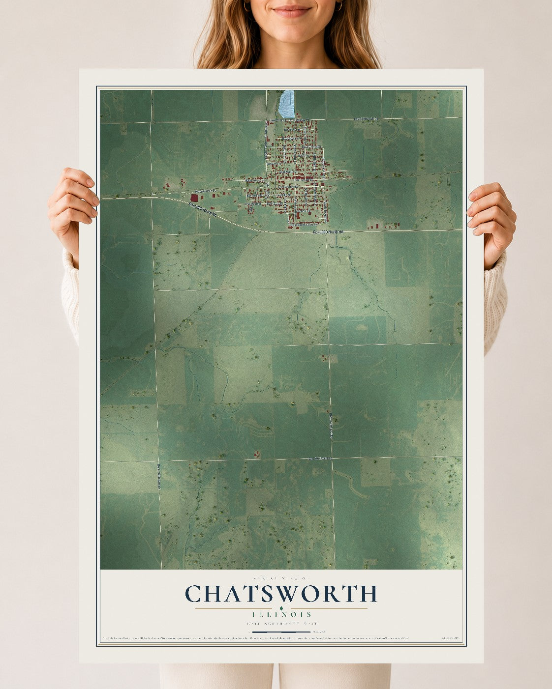 Map of Chatsworth, Illinois, 24 x 36 inch unframed archival matte print