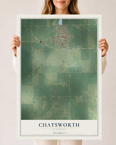 Map of Chatsworth, Illinois, 24 x 36 inch unframed archival matte print