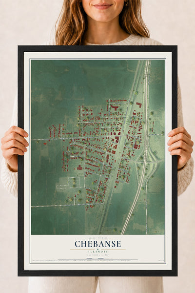 Map of Chebanse, Illinois, 18 x 24 inch print in a black wood frame