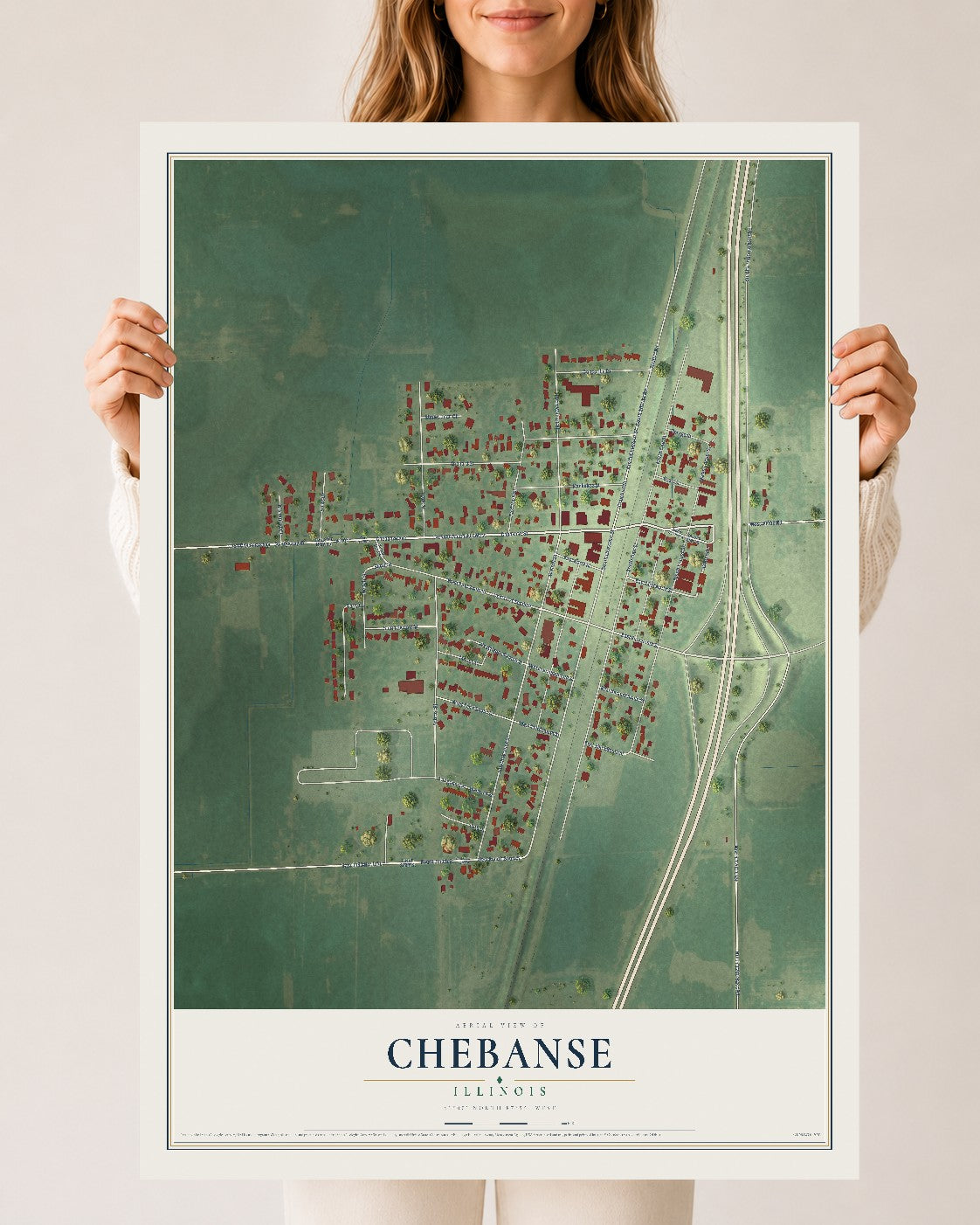 Map of Chebanse, Illinois, 24 x 36 inch unframed archival matte print