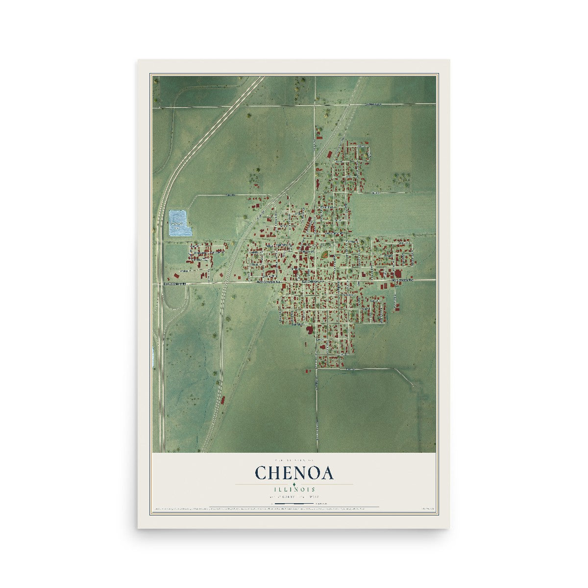 Map of Chenoa, Illinois, 12 x 18 inch unframed archival matte print