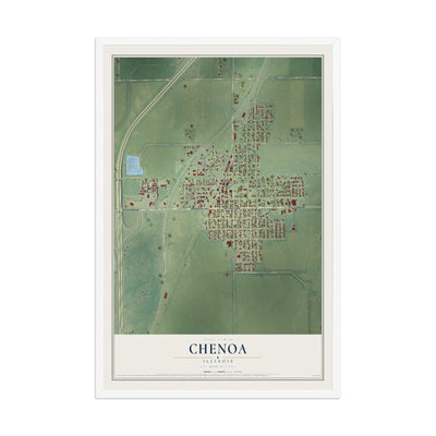 Map of Chenoa, Illinois, 12 x 18 inch print in a white wood frame