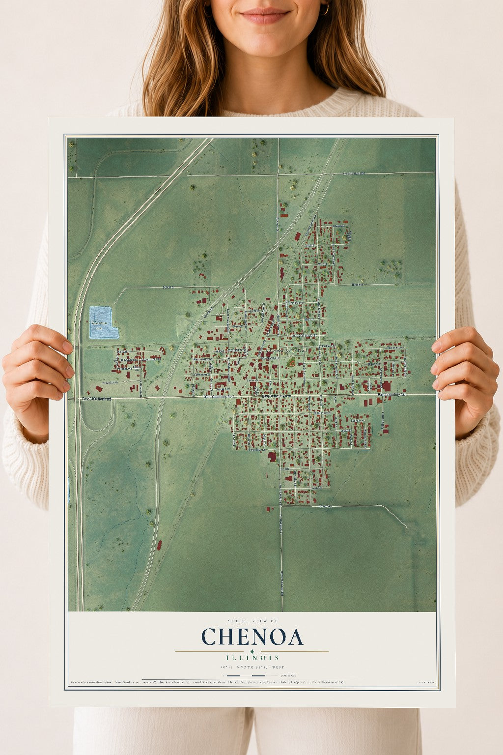 Map of Chenoa, Illinois, 18 x 24 inch unframed archival matte print