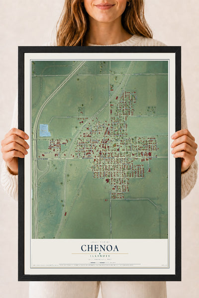 Map of Chenoa, Illinois, 18 x 24 inch print in a black wood frame