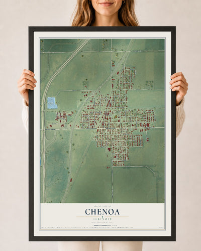 Map of Chenoa, Illinois, 24 x 36 inch print in a black wood frame