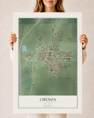 Map of Chenoa, Illinois, 24 x 36 inch print in a white wood frame