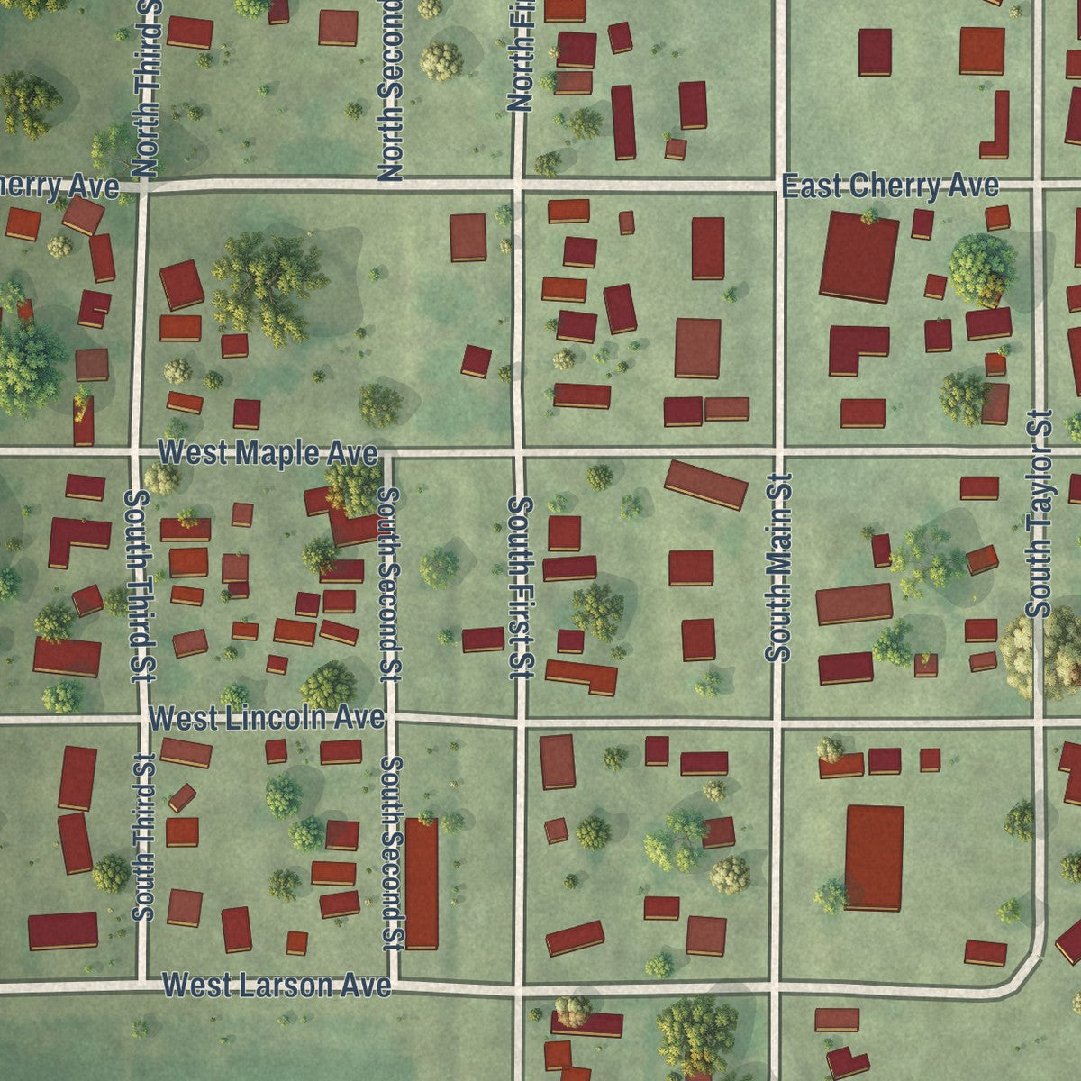 Close-up of the map of Cherry, Illinois print showing street and building detail