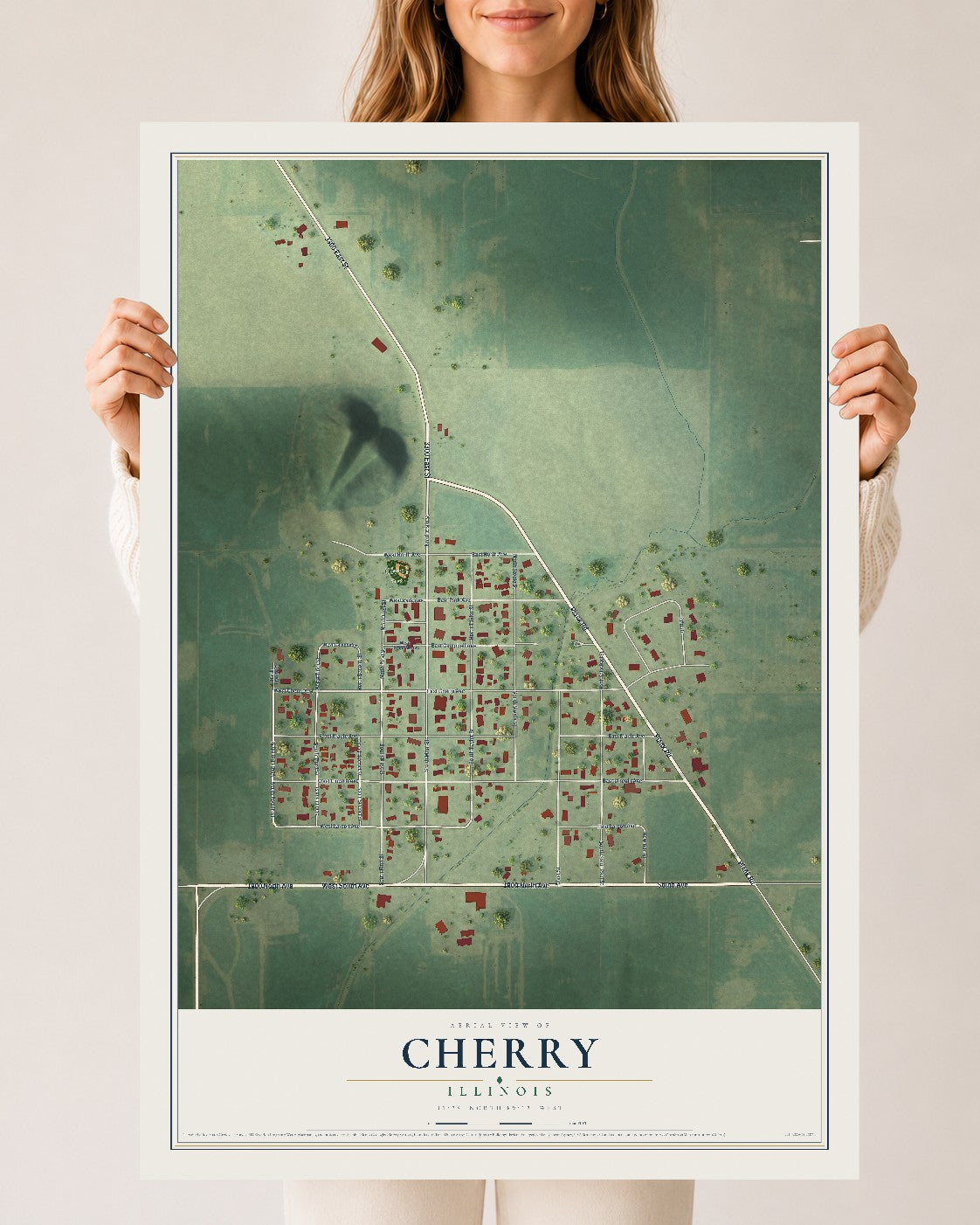 Map of Cherry, Illinois, 24 x 36 inch unframed archival matte print