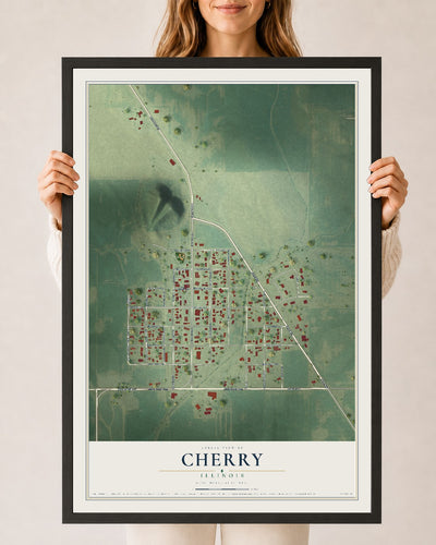 Map of Cherry, Illinois, 24 x 36 inch print in a black wood frame
